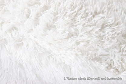 Asuprui Square Pouf Ottoman Unstuffed White 18x18x15 Inches Fuzzy Storage Bean Bag Unstuffed Pouf Ottoman Foot Rest NO Filler Ottoman Pouf for Living Room Bedroom Cover ONLY