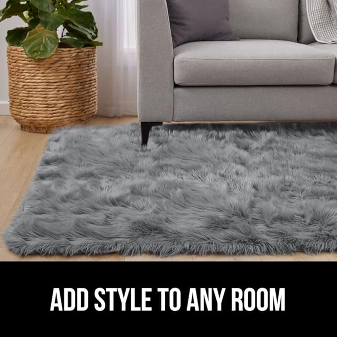 Gorilla Grip Fluffy Faux Fur Sheep Rug, Machine Washable Soft Furry Area Rugs, Rubber Backing, Plush Floor Carpets for Baby Nursery, Bedroom, Living Room Shag Carpet, Luxury Home Decor, 3x5, Gray