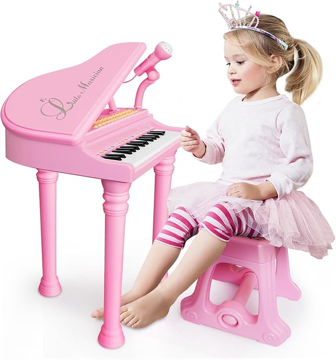 Love&Mini Piano Keyboard Toys for Girls - 31 Keys Kids Toy Piano with Microphone and Stool for Toddler Music Toy for 3+ Years Old Girls Birthday Gift