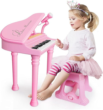 Love&Mini Piano Keyboard Toys for Girls - 31 Keys Kids Toy Piano with Microphone and Stool for Toddler Music Toy for 3+ Years Old Girls Birthday Gift