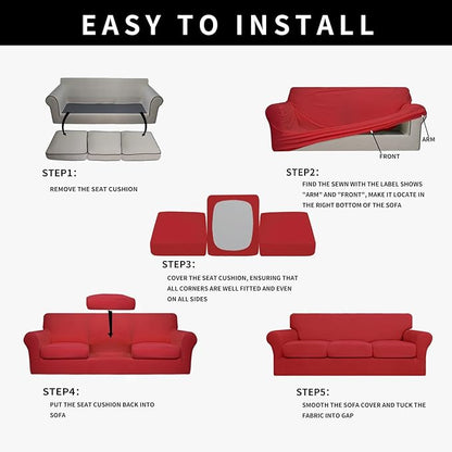 Easy-Going 100% Dual Waterproof Oversized Cover Stretch Soft Couch Cover for Dogs, Sofa Slipcover for 3 Separate Cushion Couch Leakproof Furniture Protector for Kids Christmas Red