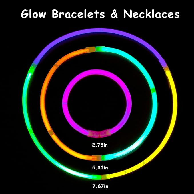 LOMIMOS 100PCS Spring Glow Sticks(8"),Glow in The Dark Party Supplies with Connectors,Bracelets and Necklaces for Kids Concert Wedding Birthday
