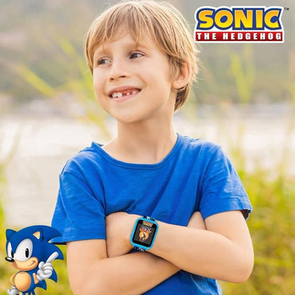 Accutime Kids SEGA Sonic The Hedgehog Blue Educational Touchscreen Smart Watch Toy for Boys, Girls, Toddlers - Selfie Cam, Learning Games, Alarm, Calculator, Pedometer (Model: SNC4141AZ)