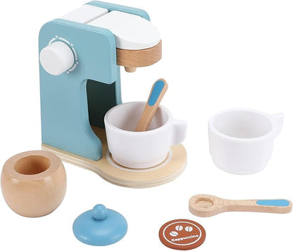 WHOHOLL Kids Coffee Maker Playset, Wooden Kitchen Toy Coffee Maker for Kids, Toddler Pretend Play Kitchen Accessories, Play Coffee Maker Wooden Toys, Espresso Machine Playset Gifts for Girls Boys