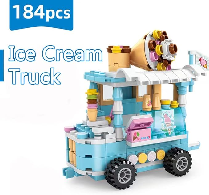 Girls Building Blocks Toys 184 Pieces Ice Cream Truck Set Toys for Girls Models Pink Building Bricks Toys STEM Toys Construction Play Set for Kids Best Gifts for Girls Age 6-12 and Up
