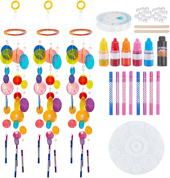 WEBEEDY 85 Pcs Wind Chimes Silicone Molds Kit Round Wind Bell Silicone Moulds with Metal Tubes, Resin Casting Molds, UV Resin for Summer Outdoor Indoor Decor Keychain Earring Ornaments Making Supplies