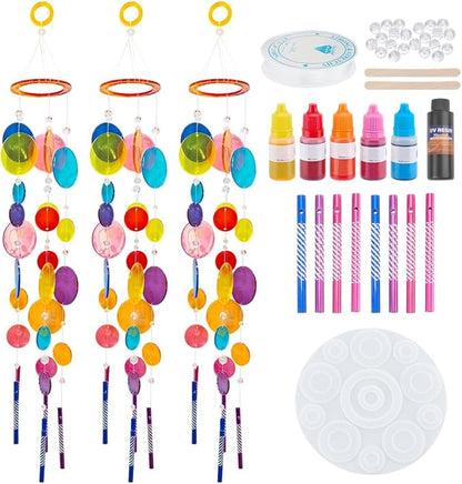 WEBEEDY 85 Pcs Wind Chimes Silicone Molds Kit Round Wind Bell Silicone Moulds with Metal Tubes, Resin Casting Molds, UV Resin for Summer Outdoor Indoor Decor Keychain Earring Ornaments Making Supplies