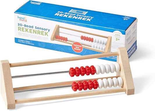hand2mind 20 Bead Wooden Sensory Rekenrek, Abacus for Kids Math, Math Manipulatives Kindergarten, Counting Rack for Kids, Counters for Kids Math, Educational Toys for Elementary Kids (Set of 1)