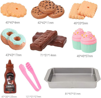 Cookie Play Food Set, Play Food for Kids Kitchen - Toy Food Accessories - Toy Foods with Play Baking Cookies and Cupcakes Plastic Food for Pretend Play, Kids Toddler Childrens Birthday Gifts