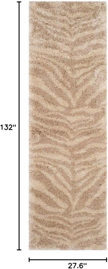 SAFAVIEH Portofino Shag Collection Runner Rug - 2'3" x 11', Ivory & Beige, Zebra Abstract Design, Non-Shedding & Easy Care, 2-inch Thick Ideal for High Traffic Areas in Living Room, Bedroom (PTS215B)