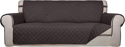 PureFit Reversible Quilted Sofa Cover, Water Resistant Slipcover Furniture Protector, Washable Couch Cover with Non Slip and Elastic Straps for Kids, Pets (Sofa, Chocolate/Chocolate)