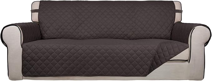 PureFit Reversible Quilted Sofa Cover, Water Resistant Slipcover Furniture Protector, Washable Couch Cover with Non Slip Foam and Elastic Straps for Kids, Pets (X Large, Chocolate/Chocolate)