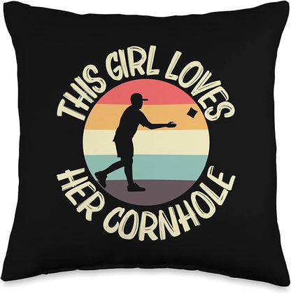 Cornhole Gift Cornhole Player Accessories & Stuff Funny Cornhole Designs for Girls Kids Bean Bag Toss Players Throw Pillow, 16x16, Multicolor