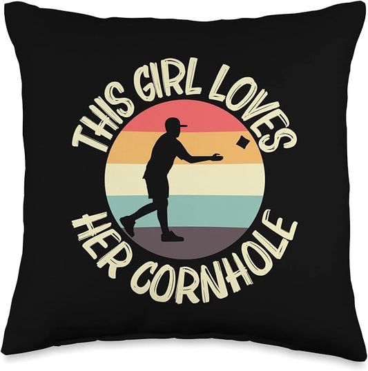 Cornhole Gift Cornhole Player Accessories & Stuff Funny Cornhole Designs for Girls Kids Bean Bag Toss Players Throw Pillow, 16x16, Multicolor