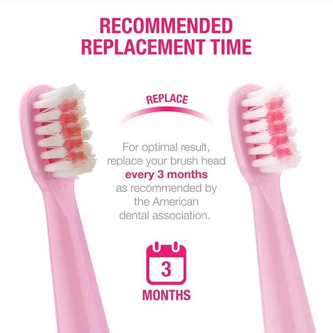 Vekkia Sonic Kids Electric Toothbrush Replacement Heads - 7X More Plaque Removal, End-Rounded 3D Curved Soft Bristles, Comfortable & Efficient Clean Teeth, Perfect for Kid Small Mouth, Pink (4 Pack)