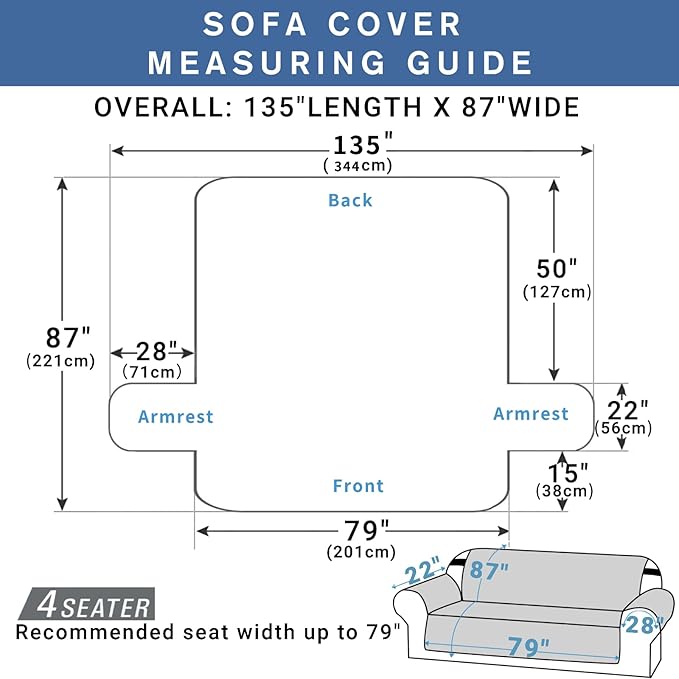 XINEAGE Oversized Sofa Cover Waterproof Couch Covers for 3 Cushion Couch, Soft Washable Slipcover with Pockets & Non-Slip Elastic Straps, Dog Pets Proof Thick Furniture Protector (XL-Sofa, Khaki)