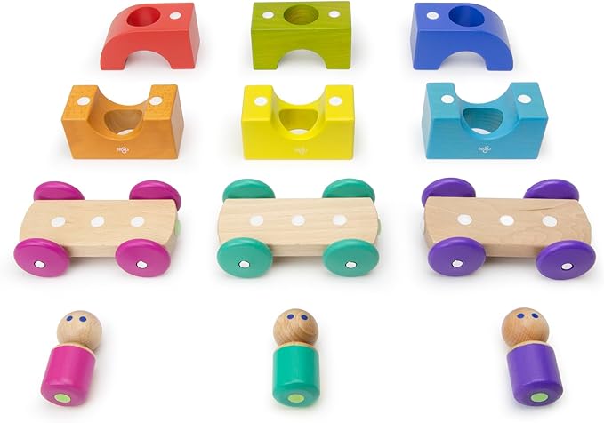 12 Piece Tegu Magnetic Tram Building Block Set, Rainbow
