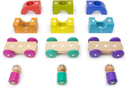 12 Piece Tegu Magnetic Tram Building Block Set, Rainbow