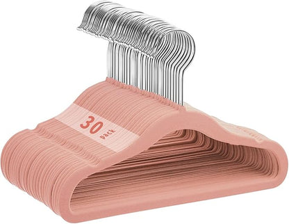 Kids Velvet Hangers 30 Pack, 11 Inch Size Non-Slip Baby Hangers, Space-Saving Nursery Hangers, Perfect Infant/Toddler Clothes Hangers for Daily Use(Pink)