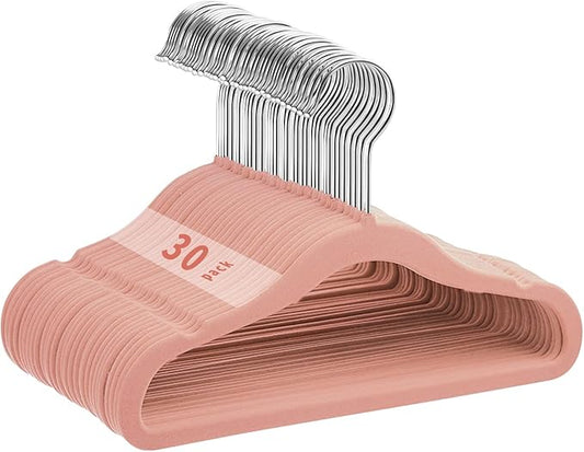 Kids Velvet Hangers 30 Pack, 11 Inch Size Non-Slip Baby Hangers, Space-Saving Nursery Hangers, Perfect Infant/Toddler Clothes Hangers for Daily Use(Pink)