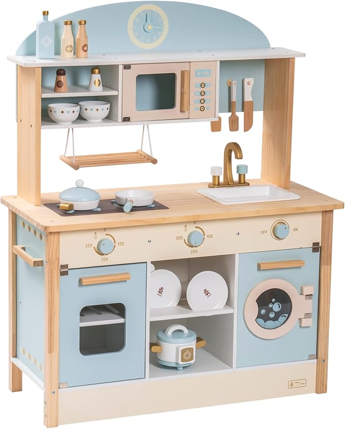 ROBUD Wooden Play Kitchen Set for Kids Toddlers, Toy Kitchen Gift for Boys Girls, Age 3+
