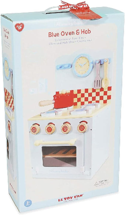Le Toy Van - Educational Wooden Honeybake Oven & Hob Blue Set Pretend Kitchen Play Toy | Girls Role Play Toy Kitchen Accessories (TV265)