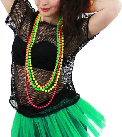 80s Women Costume Accessories Set Acrylic Neon Bead Necklace Bracelet Colorful Fingerless Short Fishnet Gloves for 80's Party
