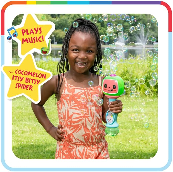 Little Kids Cocomelon Light and Sound Musical Bubble Wand, Includes Bubble Solution