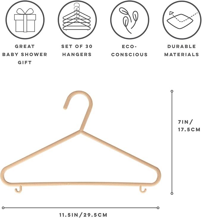 3 Sprouts Wheat Straw Plastic Hangers - 30-Pack Eco-Conscious Toddler Hangers for Child & Baby Clothes, Coats - Kid Closet Hangers Ideal for Small Girls, Boys, Children & Kids - Speckled Brown
