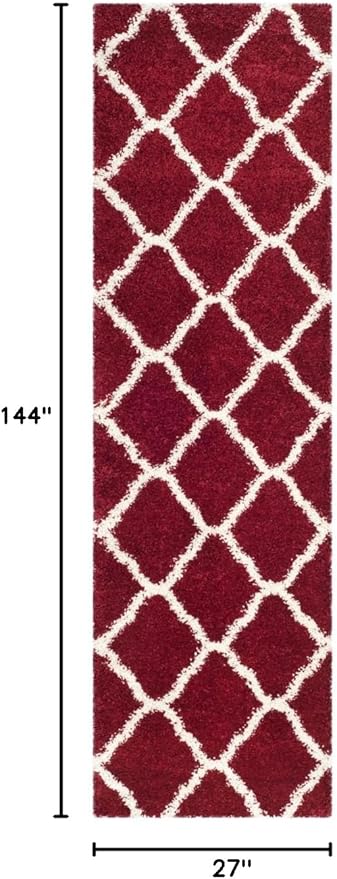 SAFAVIEH Hudson Shag Collection Runner Rug - 2'3" x 12', Red & Ivory, Moroccan Trellis Design, Non-Shedding & Easy Care, 2-inch Thick Ideal for High Traffic Areas in Living Room, Bedroom (SGH283R)