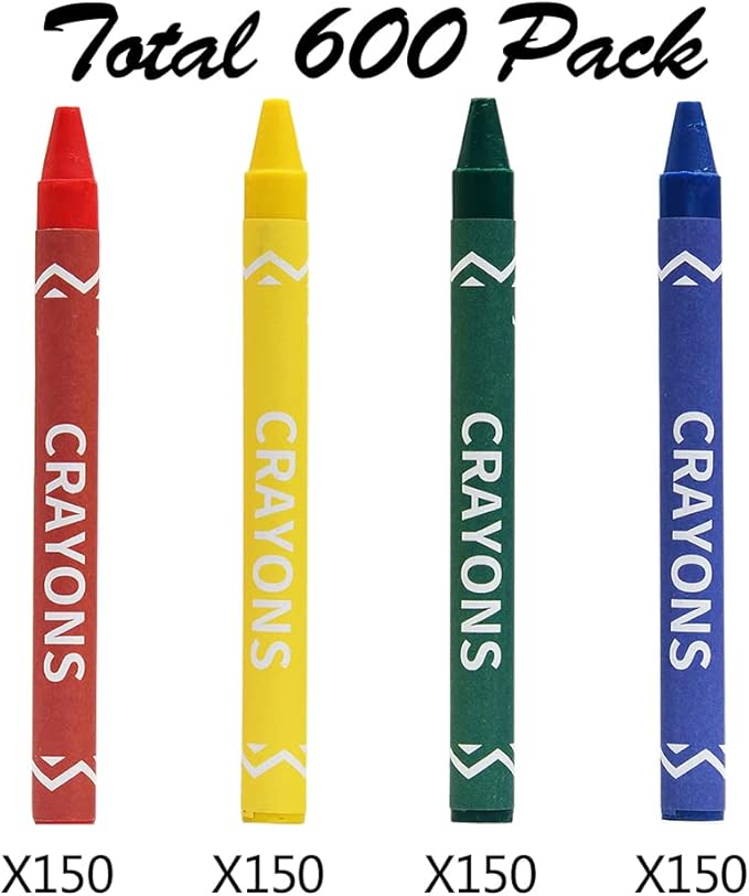 Madisi Crayons Bulk Pack, Regular Size, 4 Colors, 150 Packs, 600 Count