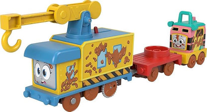 Thomas & Friends Motorized Toy Set Muddy Fix ‘em Up Friends Carly the Crane & Sandy the Rail Speeder for Preschool Pretend Play Kids Ages 3+ Years
