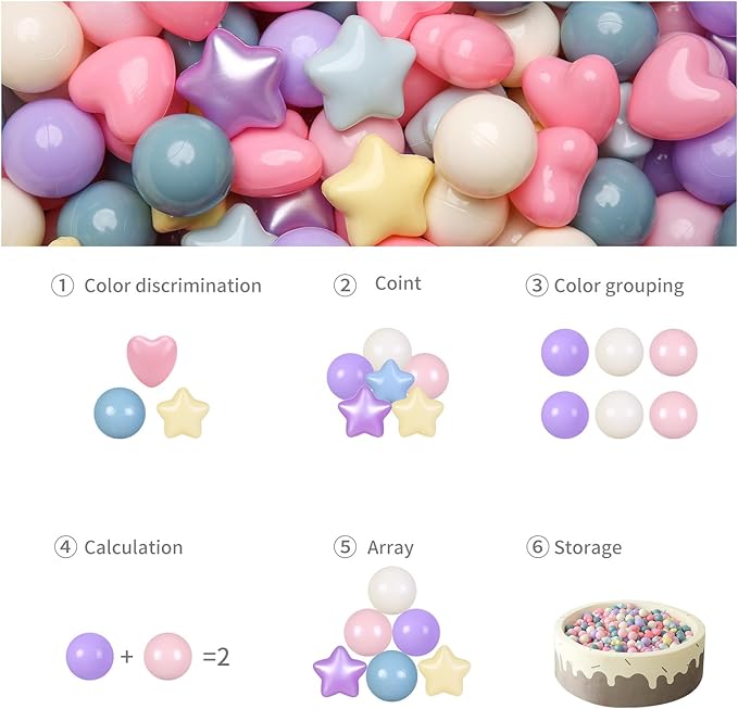 GOGOSO Shape Ball Pits Balls, Star Heart Plastic Play Balls for Toddlers Kids Children, DIY Giant Friendship Bracelet Banner