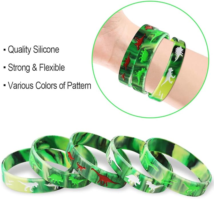 30 Pack Dinosaurs Silicone Wristbands Dinosaurs Bracelets Dinosaurs World Jurassic Party Supplies for Dinosaurs Theme Party Birthday Party Favors Gifts Bags Stuffers - 3 Colors
