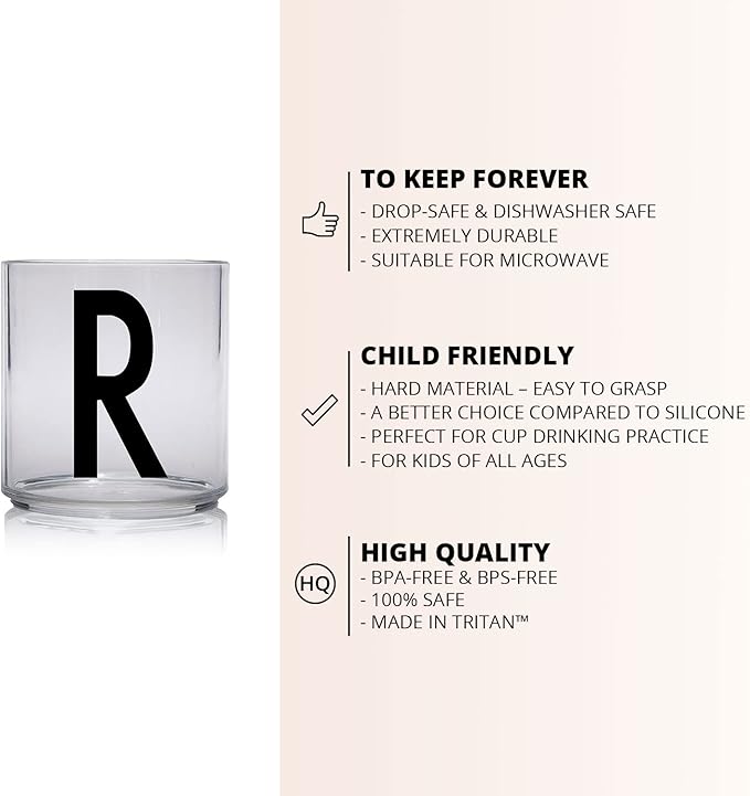 Design Letters Tritan Sippy Cups (A-Z) 6 Oz | Training Cup for Baby | Toddler Cup Unbreakable, BPA/BPS Free | Baby Cup Designed in Denmark | Tumbler for Kids Transparent