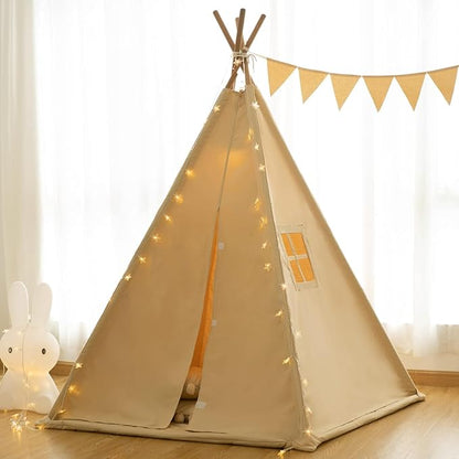 RongFa Teepee Tent for Kids-Portable Children Play Tent Indoor Outdoor (Apricot with Mat)
