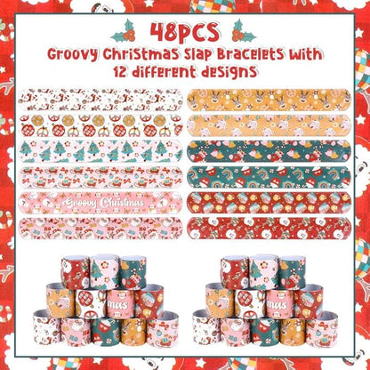 Serencatcher Christmas Slap Bracelets Christmas Party Favors Christmas Slap Wristbands for Xmas Birthday Party Stocking Goodie Bag Stuffers Gifts Toys