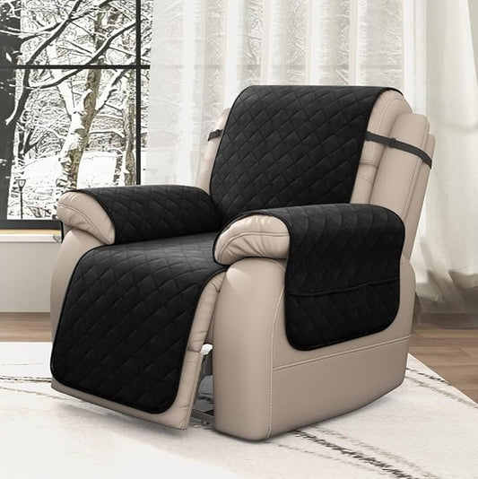 CHUN YI Recliner Chair Cover, Non-Slip Recliner Covers That Stay in Place, Washable Lazy Boy Recliner Covers with Pockets, Water Resistant Recliner Slipcover for Pets (Black, Small Recliner)