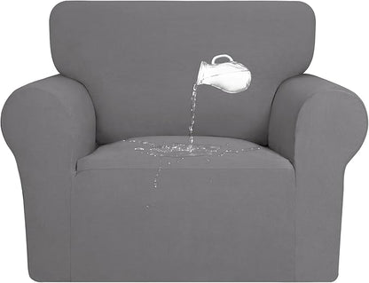 PureFit 100% Dual Waterproof Couch Cover Slipcovers for Couches and Sofas - Stretch Non Slip Fleece Sofa Covers Washable, Leakproof Furniture Protector for Kids, Pets, Dog (Chair, Light Gray)