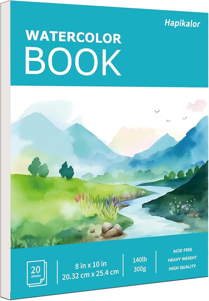 Hapikalor 8"x10" Watercolor Paper Pad, 1-Pack, 140lb/300gsm Artist Painting Drawing Paper Book, Art Supplies for Adults Kids, Watercolors, Watercolor Paint Set, Sketchbook, Journal, Teal