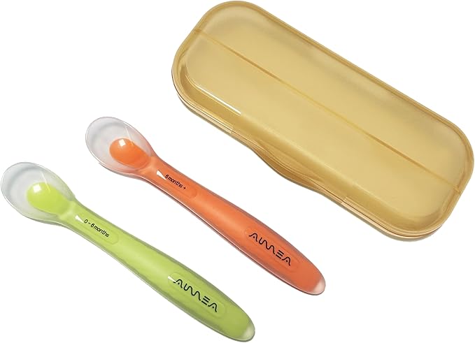 Baby Spoons, First Stage Feeding For Baby, Soft Silicone, Toddler spoon, Baby's First Foods Spoon Set with Travel Case, Gum-Friendly, Baby Gifts, Baby essentials, BPA Free,2-Pack