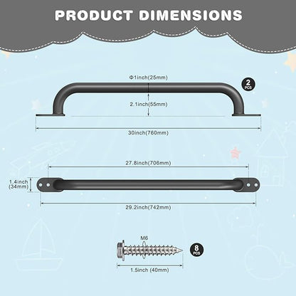Dolibest 30 Inch Metal Safety Handles, Playground Ladder Handle, Long Grab Handles for Kids Playhouse, Treehouse, Rock Climbing Wall, Swing Set Accessories, Indoor & Outdoor Use (2PCS)-Black