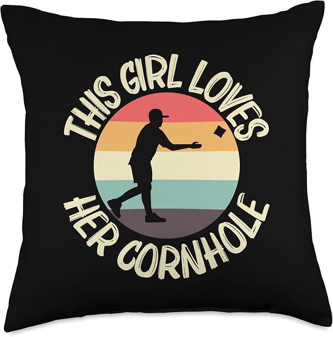 Cornhole Gift Cornhole Player Accessories & Stuff Funny Cornhole Designs for Girls Kids Bean Bag Toss Players Throw Pillow, 18x18, Multicolor