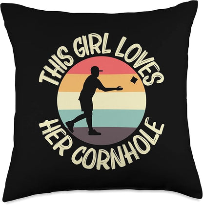 Cornhole Gift Cornhole Player Accessories & Stuff Funny Cornhole Designs for Girls Kids Bean Bag Toss Players Throw Pillow, 18x18, Multicolor