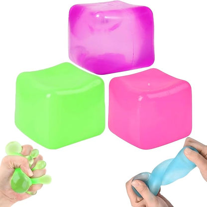 3Pcs Stress Cube Squishy Toys, Slow Rising Ice Cube Stress Balls, Sensory Fidget Toys for Anxiety Relief, Sensory Ice Cube Gel Filled Squishy Ball Toys for ADD/ADHD Kids Adults(Purple,Green,Pink)