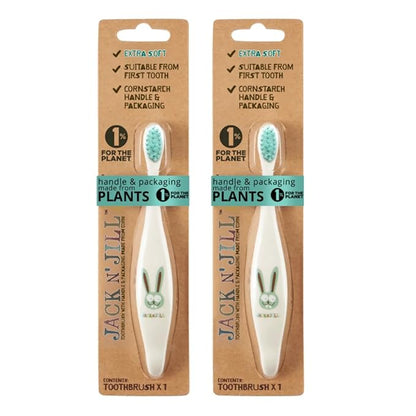 Jack N' Jill Kids Toothbrush - Extra Soft Bristle Toothbrush for Kids, Handle & Packaging Made from Plants (Corn), Ergonomic Handle for Little Hands - Bunny Baby, Toddler, & Kids Toothbrush (2 Pack)