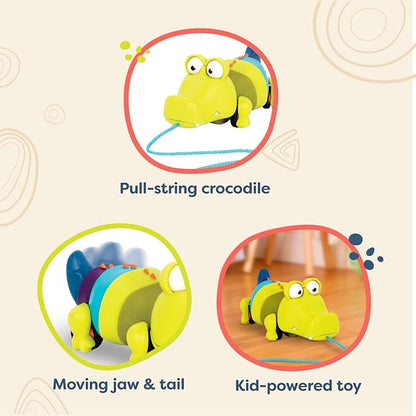 B. toys - Waggle-A-Longs - Pull Along Interactive Toy - Push or Pull Crocodile - Walking Toy with String for Toddlers, Kids, Snappity Scott - 18 Months