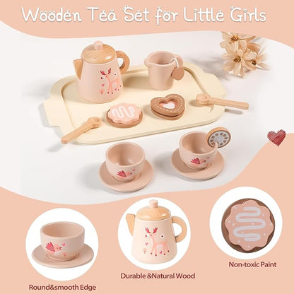 Tea Party Set for Toddlers 3-5 12 Pieces Toddler Tea Set for Little Girls Pretend Play Kitchen Accessories with Teapot,Cups,Tray and Cookies Birthday Gifts for 3 4 5 Year Old Girls