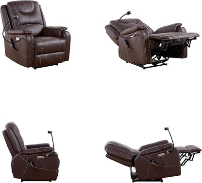 Recliner Chairs for Adults, Power Lift Recliner Chair with Heating and Phone Holder, Zero Gravity Massage Chair, Chair with Side Pockets and USB Charge Ports, for Living Room,Brown
