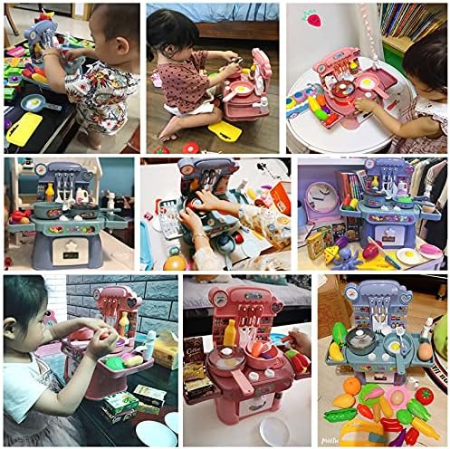 Kitchen Toys Imitated Chef Light Music Pretend Cooking Food Set,Children Girl Toy Gift Toy Kitchen Sink with Running Water and Electronic Induction Stove (red Kitchen Set) (Blue Kitchen Set)